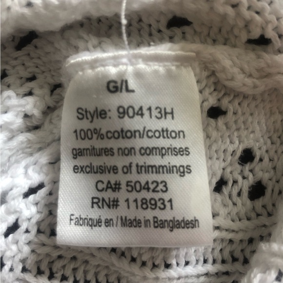 Vintage Boho Crochet White Cotton Knit Top Large - Picture 8 of 8